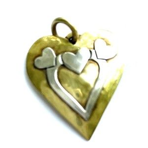 Jeep Collins Sterling Silver Brass Heart Pendant with Silver Hearts  Rare 2"